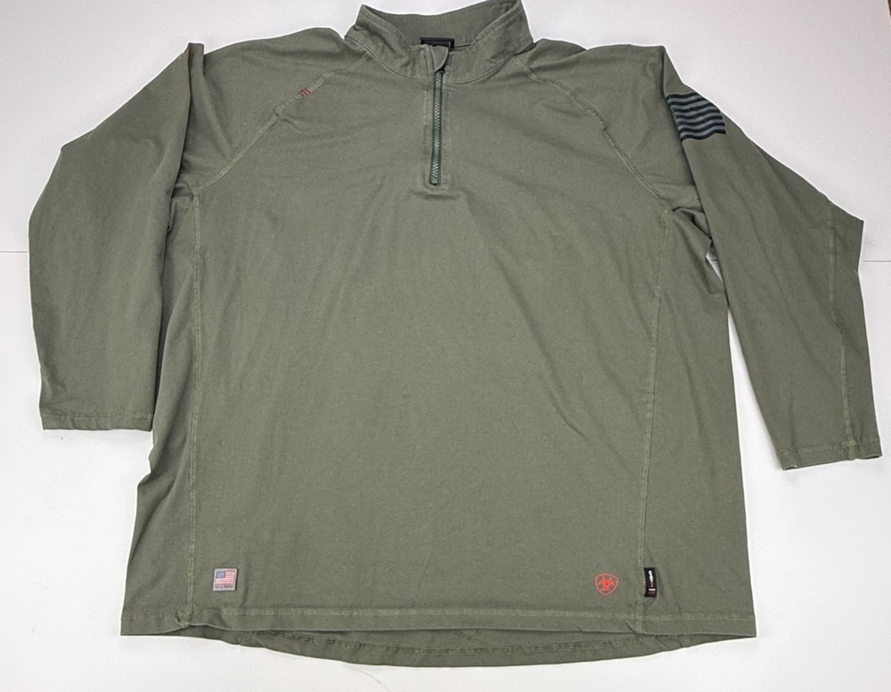 Ariat FR Combat Stretch Patriot 1/4 Zip Work Shirt Mens 2XL Dark Sage CAT 2